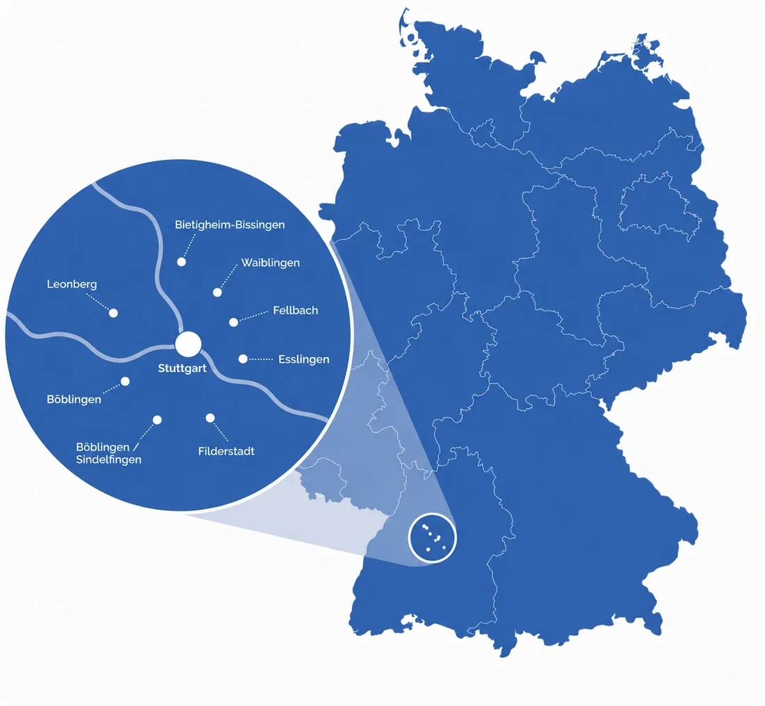 Einzugsgebiet Schweizer ImmoInvest GmbH – Stuttgart und Umgebung